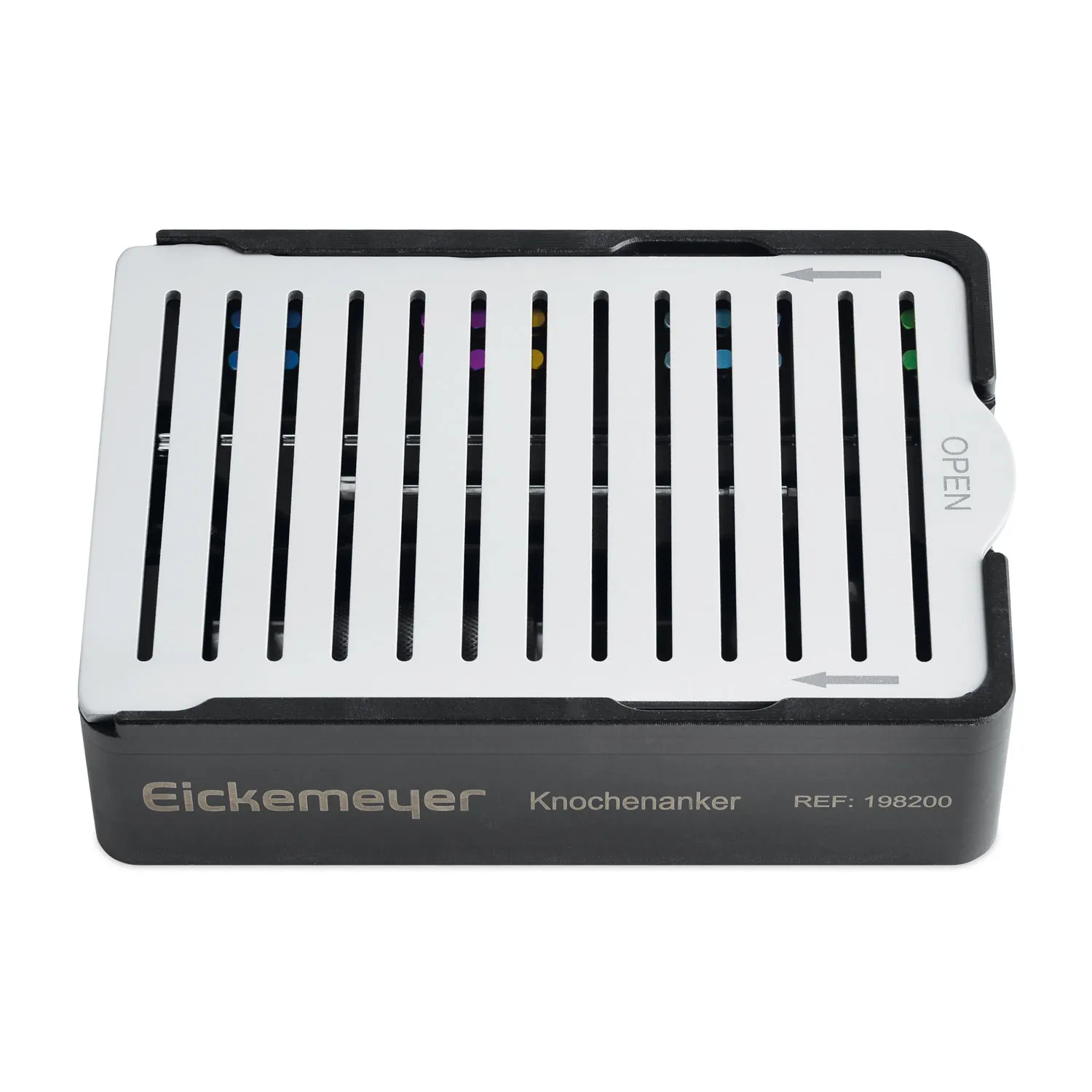 Knogleanker modul til instrumenter og skruer, uden indhold, med låg  L 120 x B 80 x H 32.1